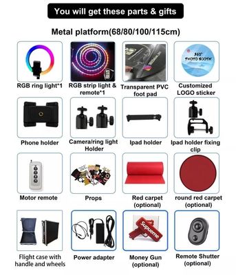 Συμφωνείς συσκευές 115cm 360 Photo Booth Machine με κάλυψη και έλεγχο έκτακτης ανάγκης