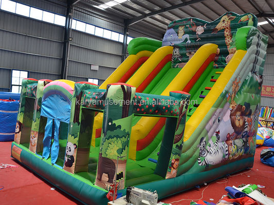 Εσωτερική και εξωτερική διασκέδαση 2024 PVC Jungle Animal Double-Lane Inflatable Wet and Dry Slide