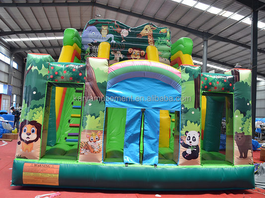 Εσωτερική και εξωτερική διασκέδαση 2024 PVC Jungle Animal Double-Lane Inflatable Wet and Dry Slide