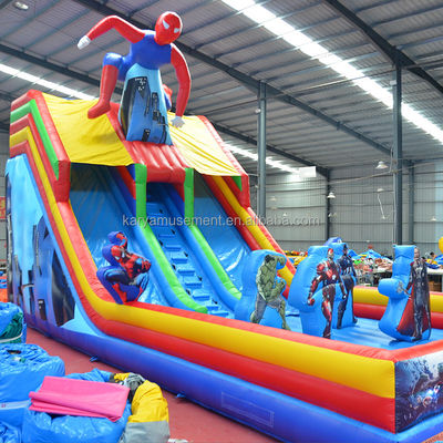 Πυροβόλο διαδρόμιο Spiderman Bouncer Popular 2-Lane Water Slide για μεγάλες παιδικές χαράξεις