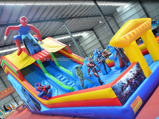 Πυροβόλο διαδρόμιο Spiderman Bouncer Popular 2-Lane Water Slide για μεγάλες παιδικές χαράξεις