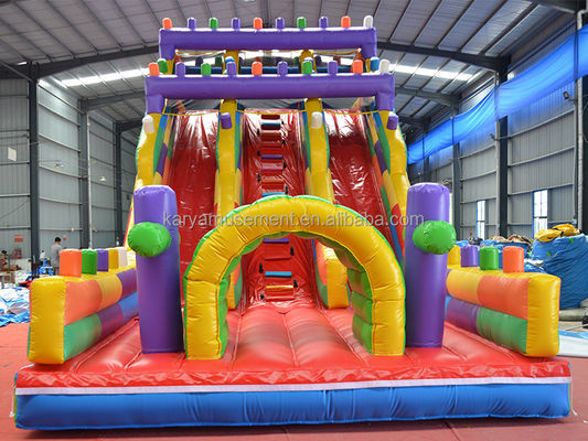 19ft Wide 2-Lane Inflatable Building Block Wet and Dry Slide για παιδιά Πάρκο Πάρτι Εξωτερικό