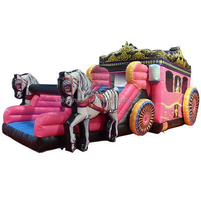 Καλύτερο PVC Princess Carriage Bouncer House Combo Πυροβόλο Bounce Slide Ροζ με Φουσκωτή