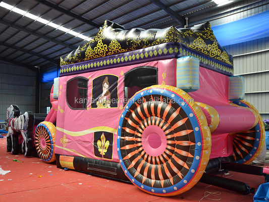 Καλύτερο PVC Princess Carriage Bouncer House Combo Πυροβόλο Bounce Slide Ροζ με Φουσκωτή