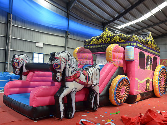 Καλύτερο PVC Princess Carriage Bouncer House Combo Πυροβόλο Bounce Slide Ροζ με Φουσκωτή