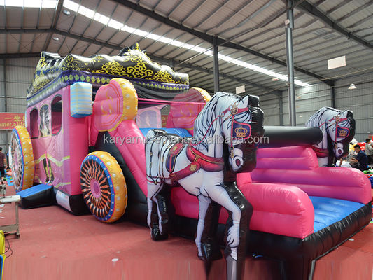 Καλύτερο PVC Princess Carriage Bouncer House Combo Πυροβόλο Bounce Slide Ροζ με Φουσκωτή