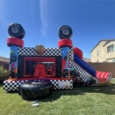 Unisex κόκκινο Monster Truck Θέμα φουσκωτό Bounce House Combo Slide για τα παιδιά Party Time