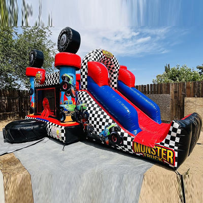 Unisex κόκκινο Monster Truck Θέμα φουσκωτό Bounce House Combo Slide για τα παιδιά Party Time