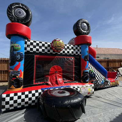 Unisex κόκκινο Monster Truck Θέμα φουσκωτό Bounce House Combo Slide για τα παιδιά Party Time