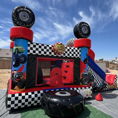 Unisex κόκκινο Monster Truck Θέμα φουσκωτό Bounce House Combo Slide για τα παιδιά Party Time