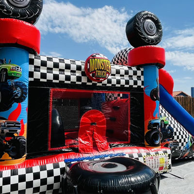 Unisex κόκκινο Monster Truck Θέμα φουσκωτό Bounce House Combo Slide για τα παιδιά Party Time