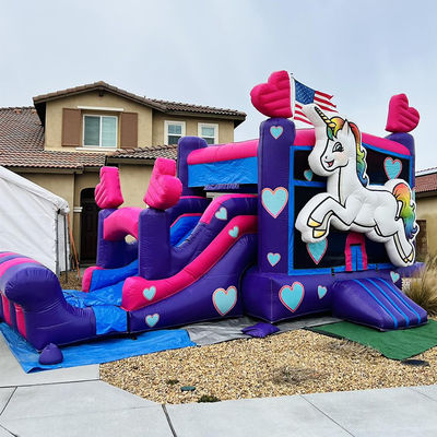 Επισκευαστικά κιτ Παρέχονται Εμπορικά PVC Rainbow Unicorn Bounce House με διαδρόμιο και πισίνα