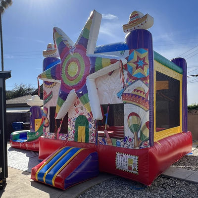Μεταφορά Θάλασσα Εμπορικό PVC Rainbow Big Star Red Bounce House Πνευματώδες με διαδρόμιο
