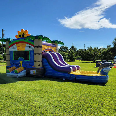 Unisex 27FT Εμπορικό PVC Sun Castle με Slide Inflatable Bouncy Castle και διπλή λεωφόρο πισίνα
