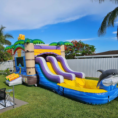 Unisex 27FT Εμπορικό PVC Sun Castle με Slide Inflatable Bouncy Castle και διπλή λεωφόρο πισίνα