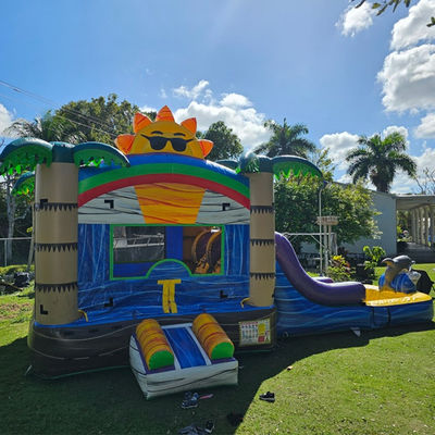Unisex 27FT Εμπορικό PVC Sun Castle με Slide Inflatable Bouncy Castle και διπλή λεωφόρο πισίνα