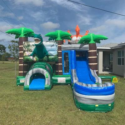 Πάρκο Ντινόσαυρων του Ιούρα φουσκωτό Joy Bounce House με διαδρόμιο και PVC αποσυναρμολογήσιμη πισίνα