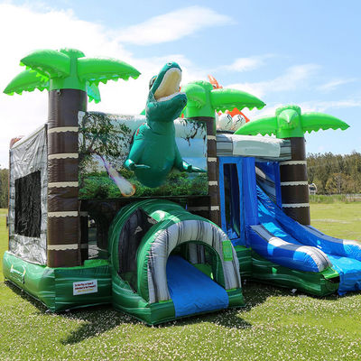 Πάρκο Ντινόσαυρων του Ιούρα φουσκωτό Joy Bounce House με διαδρόμιο και PVC αποσυναρμολογήσιμη πισίνα
