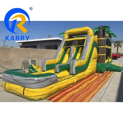 Προσαρμόσιμο Big Palm Tree Bouncy Castle Slide Combo με ατμοσφαιρική πισίνα και ανεμιστήρα