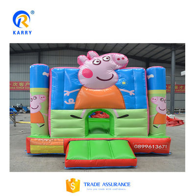 Unisex Hot Pink Cartoon Pig Bouncy Castle με διαφάνεια και προσαρμοσμένη περιπέτεια PVC
