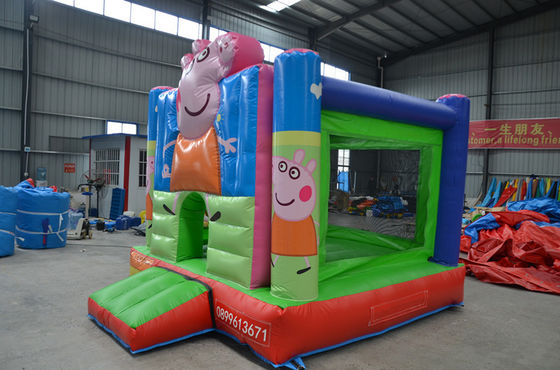 Unisex Hot Pink Cartoon Pig Bouncy Castle με διαφάνεια και προσαρμοσμένη περιπέτεια PVC