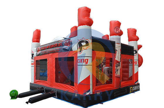 Το Bouncy Red 3D Racing Castle Slide Combo με το φουσκωτό κάστρο και το προσωπικό λογότυπο