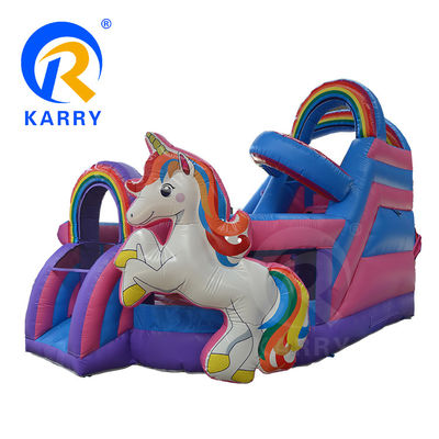 Εξωτερική διασκέδαση Εμπορική 0,55mm PVC Rainbow Unicorn φουσκωτή βουρτσούλα με υγρό ξηρό διαδρόμιο