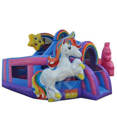 Εξωτερική διασκέδαση Εμπορική 0,55mm PVC Rainbow Unicorn φουσκωτή βουρτσούλα με υγρό ξηρό διαδρόμιο