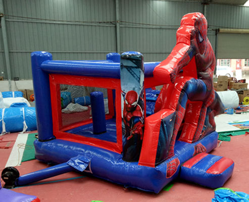 Μέγιστη χωρητικότητα 100-500kg Spiderman φουσκωτό αναπηρικό σπίτι με πισίνα και κάστρο