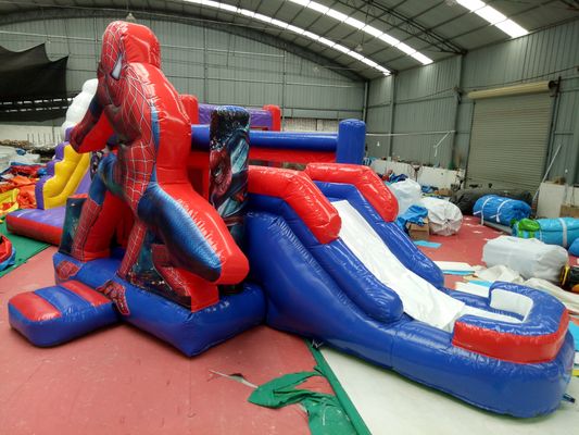 Μέγιστη χωρητικότητα 100-500kg Spiderman φουσκωτό αναπηρικό σπίτι με πισίνα και κάστρο