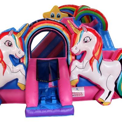 Καταιγίδα Rainbow Double Unicorn Αεροτραμπολίνο Πυροβόλο Κάστρο Slide Combo H14ft για εκδηλώσεις πάρτι