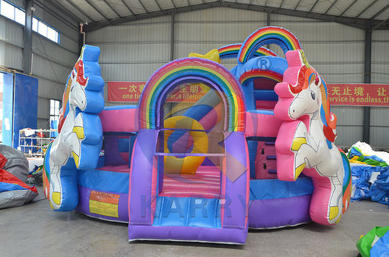 Καταιγίδα Rainbow Double Unicorn Αεροτραμπολίνο Πυροβόλο Κάστρο Slide Combo H14ft για εκδηλώσεις πάρτι
