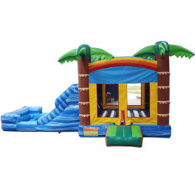 Unisex Palm Tree Inflatable Jumping Castle Πυροβόλο κάστρο με πισίνα και χώρο για άλματα