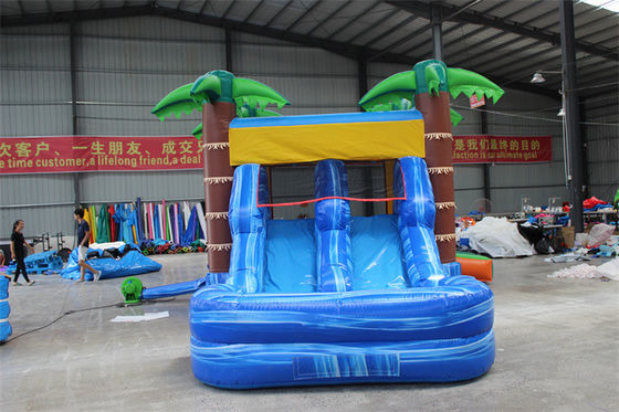 Unisex Palm Tree Inflatable Jumping Castle Πυροβόλο κάστρο με πισίνα και χώρο για άλματα