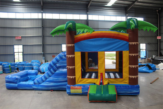 Unisex Palm Tree Inflatable Jumping Castle Πυροβόλο κάστρο με πισίνα και χώρο για άλματα