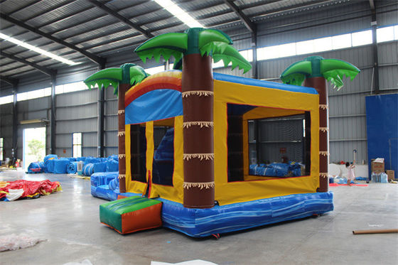 Unisex Palm Tree Inflatable Jumping Castle Πυροβόλο κάστρο με πισίνα και χώρο για άλματα