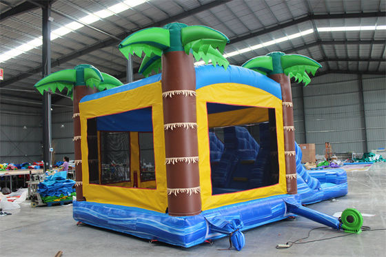Unisex Palm Tree Inflatable Jumping Castle Πυροβόλο κάστρο με πισίνα και χώρο για άλματα