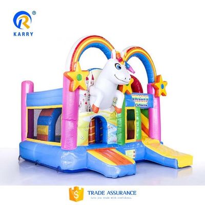 Unisex PORTABLE Rainbow Unicorns Castle Jumping Bouncer Slide Combo στο χρώμα του ουράνιου τόξου
