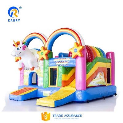 Unisex PORTABLE Rainbow Unicorns Castle Jumping Bouncer Slide Combo στο χρώμα του ουράνιου τόξου