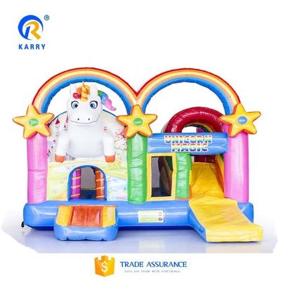 Unisex PORTABLE Rainbow Unicorns Castle Jumping Bouncer Slide Combo στο χρώμα του ουράνιου τόξου