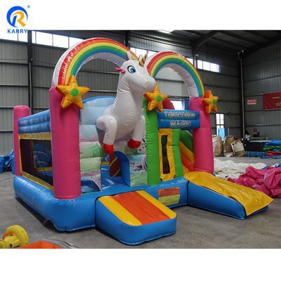 Unisex PORTABLE Rainbow Unicorns Castle Jumping Bouncer Slide Combo στο χρώμα του ουράνιου τόξου