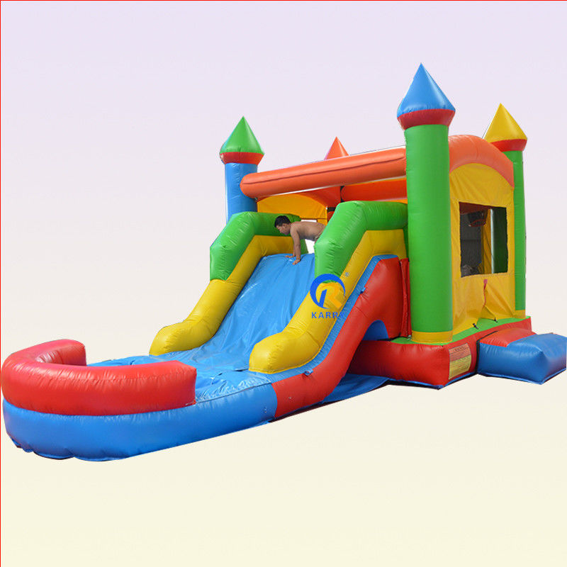 Προσαρμοσμένο χρώμα εμπορικής ποιότητας PVC Rainbow Inflatable Bounce House με Slide Combo