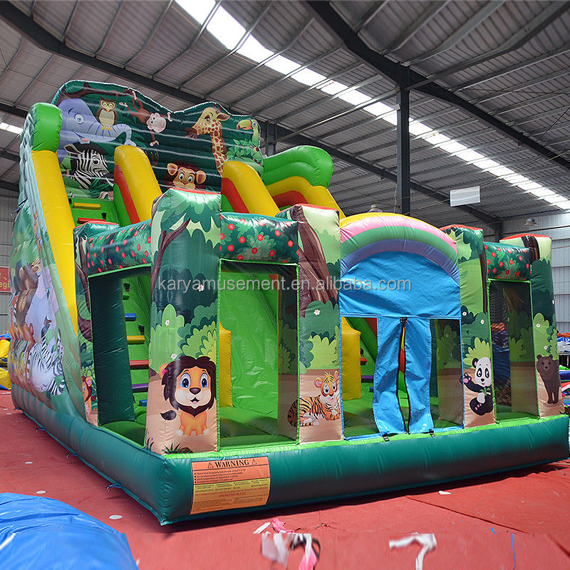 Εσωτερική και εξωτερική διασκέδαση 2024 PVC Jungle Animal Double-Lane Inflatable Wet and Dry Slide
