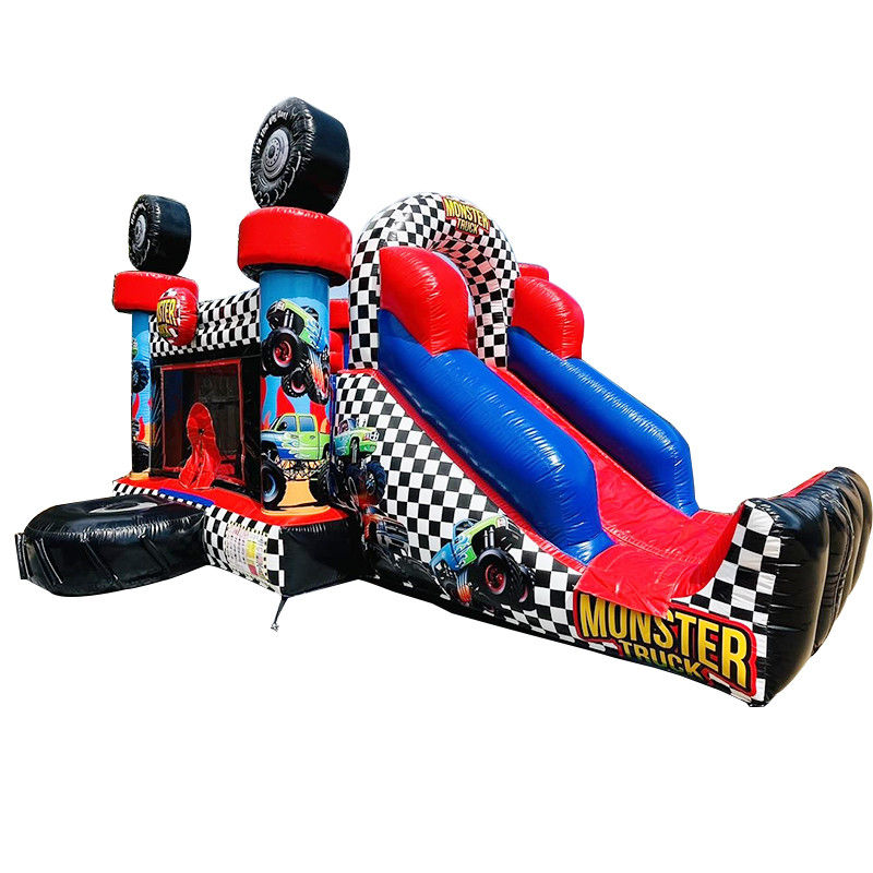 Unisex κόκκινο Monster Truck Θέμα φουσκωτό Bounce House Combo Slide για τα παιδιά Party Time