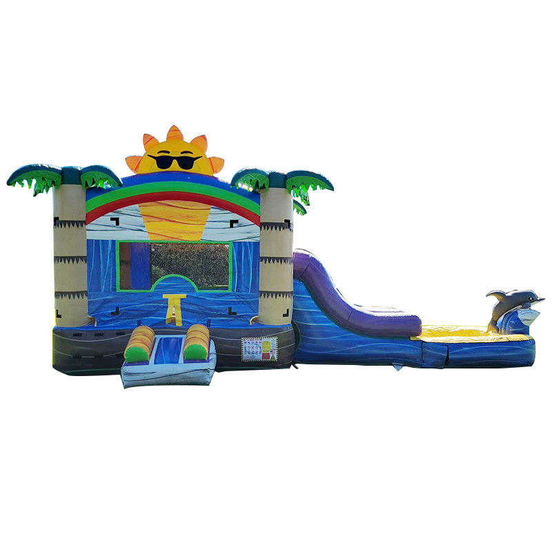 Unisex 27FT Εμπορικό PVC Sun Castle με Slide Inflatable Bouncy Castle και διπλή λεωφόρο πισίνα