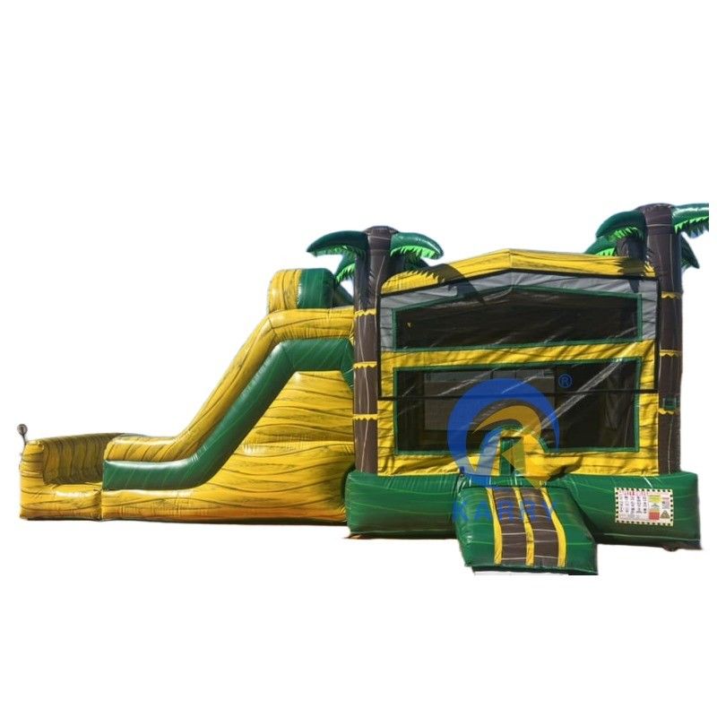 Προσαρμόσιμο Big Palm Tree Bouncy Castle Slide Combo με ατμοσφαιρική πισίνα και ανεμιστήρα