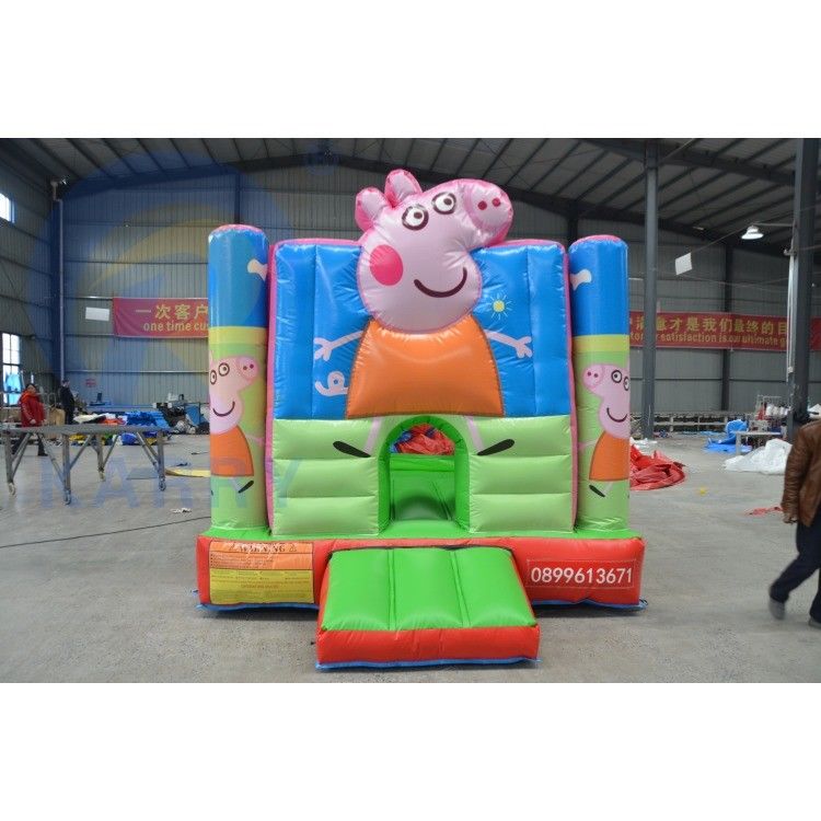 Unisex Hot Pink Cartoon Pig Bouncy Castle με διαφάνεια και προσαρμοσμένη περιπέτεια PVC