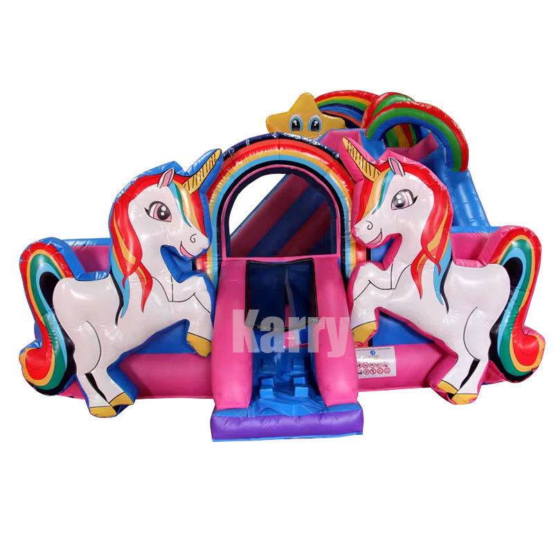 Καταιγίδα Rainbow Double Unicorn Αεροτραμπολίνο Πυροβόλο Κάστρο Slide Combo H14ft για εκδηλώσεις πάρτι
