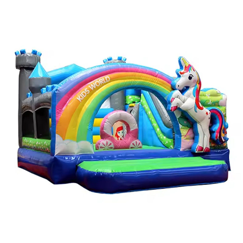 Προσαρμοσμένο μέγεθος 3D Rainbow Unicorn Castle Water Slide Συνδυασμός τέλειος για πάρτι