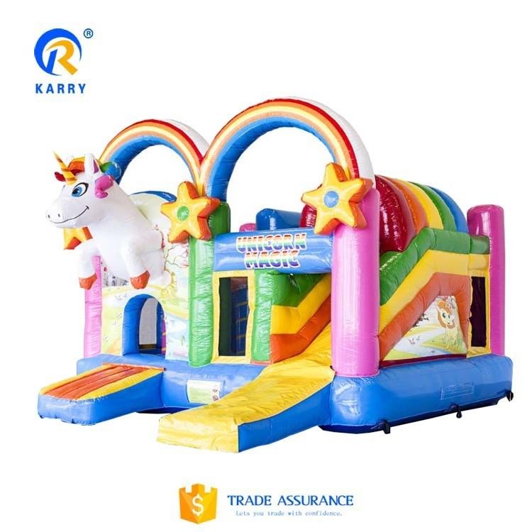 Unisex PORTABLE Rainbow Unicorns Castle Jumping Bouncer Slide Combo στο χρώμα του ουράνιου τόξου